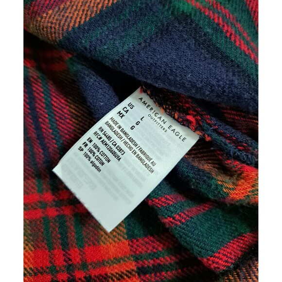 American Eagle Men's Large Flannel Shirt Slim Lumberjack Red Tartan Check Plaid - Picture 5 of 8